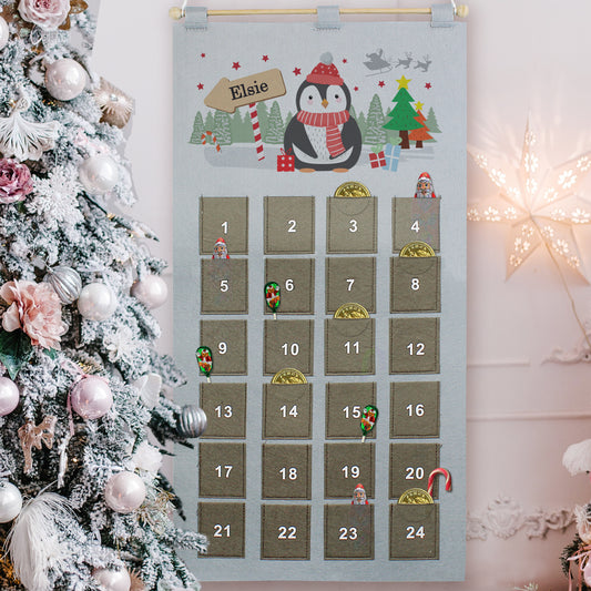 Personalised Christmas Penguin Advent Calendar In Silver Grey - MK&JD Gifts