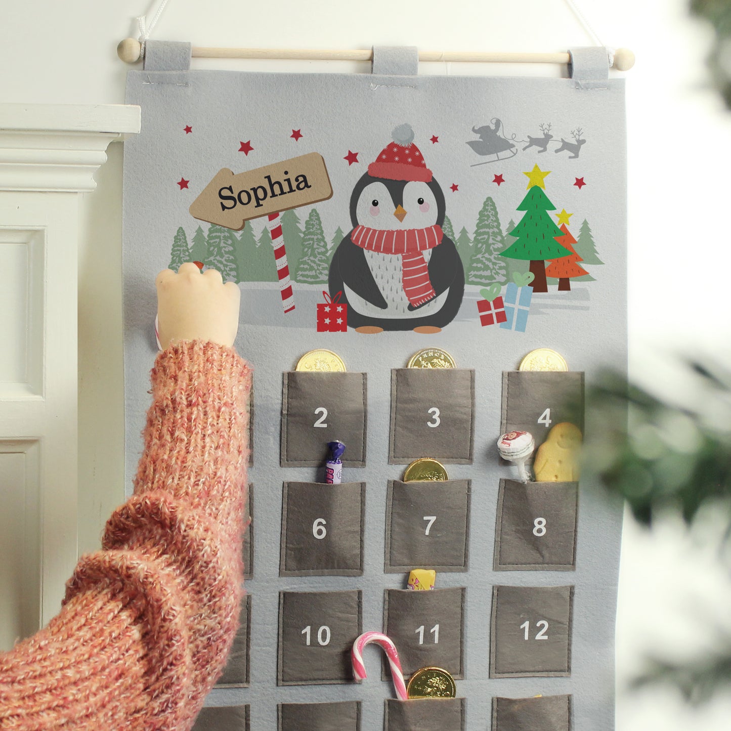 Personalised Christmas Penguin Advent Calendar In Silver Grey - MK&JD Gifts