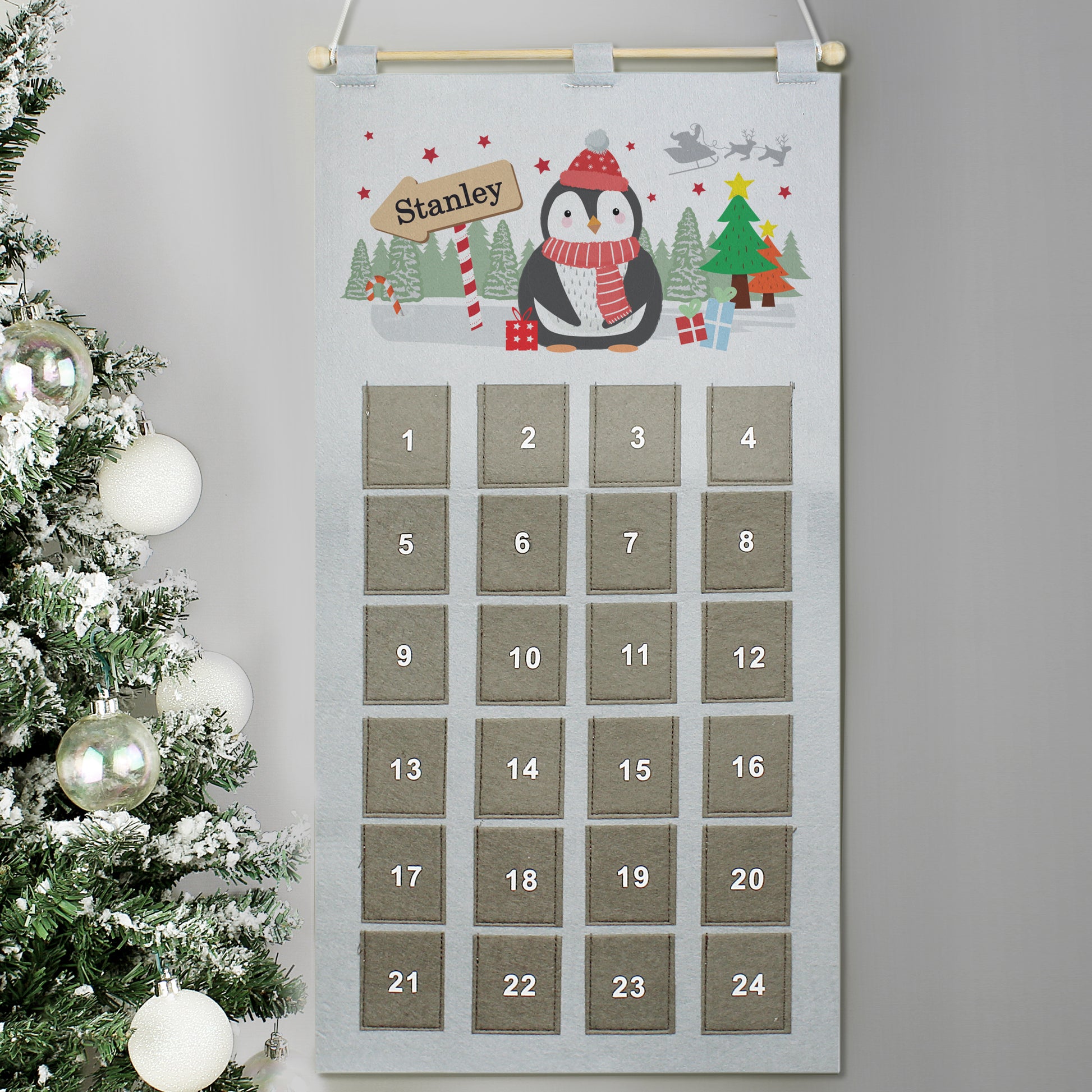 Personalised Christmas Penguin Advent Calendar In Silver Grey - MK&JD Gifts