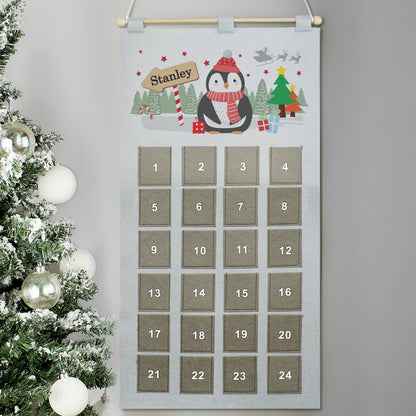 Personalised Christmas Penguin Advent Calendar In Silver Grey - MK&JD Gifts