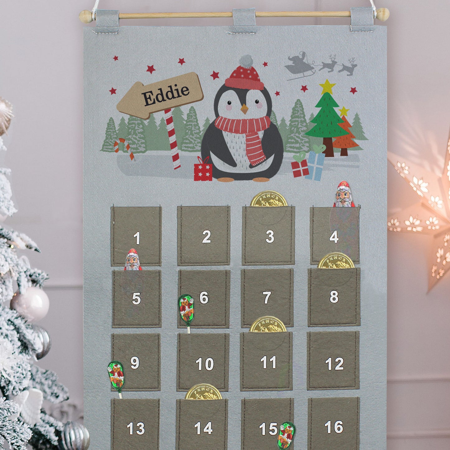 Personalised Christmas Penguin Advent Calendar In Silver Grey - MK&JD Gifts