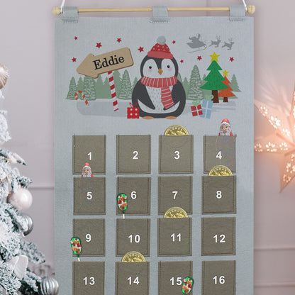 Personalised Christmas Penguin Advent Calendar In Silver Grey - MK&JD Gifts