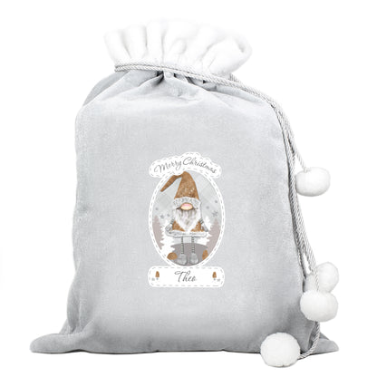 Personalised Christmas Gonk Luxury Silver Grey Pom Pom Sack - MK&JD Gifts