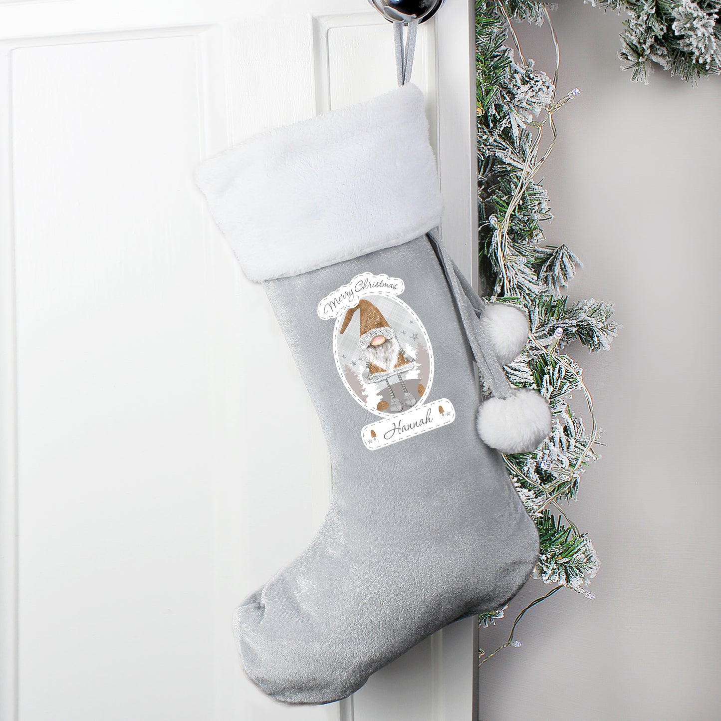 Personalised Christmas Gonk Silver Grey Stocking - MK&JD Gifts