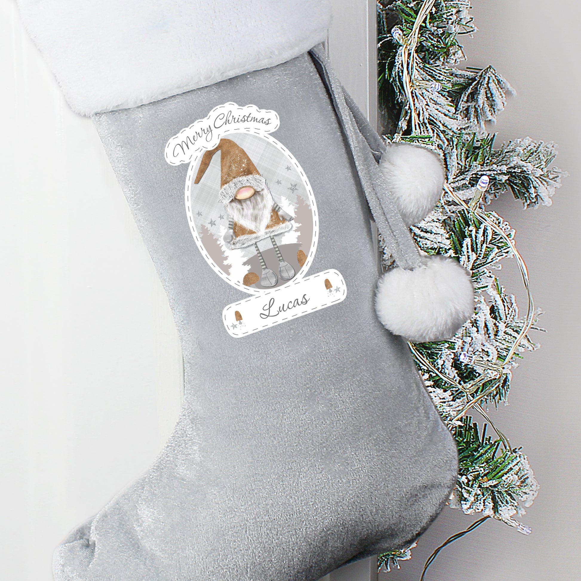 Personalised Christmas Gonk Silver Grey Stocking - MK&JD Gifts