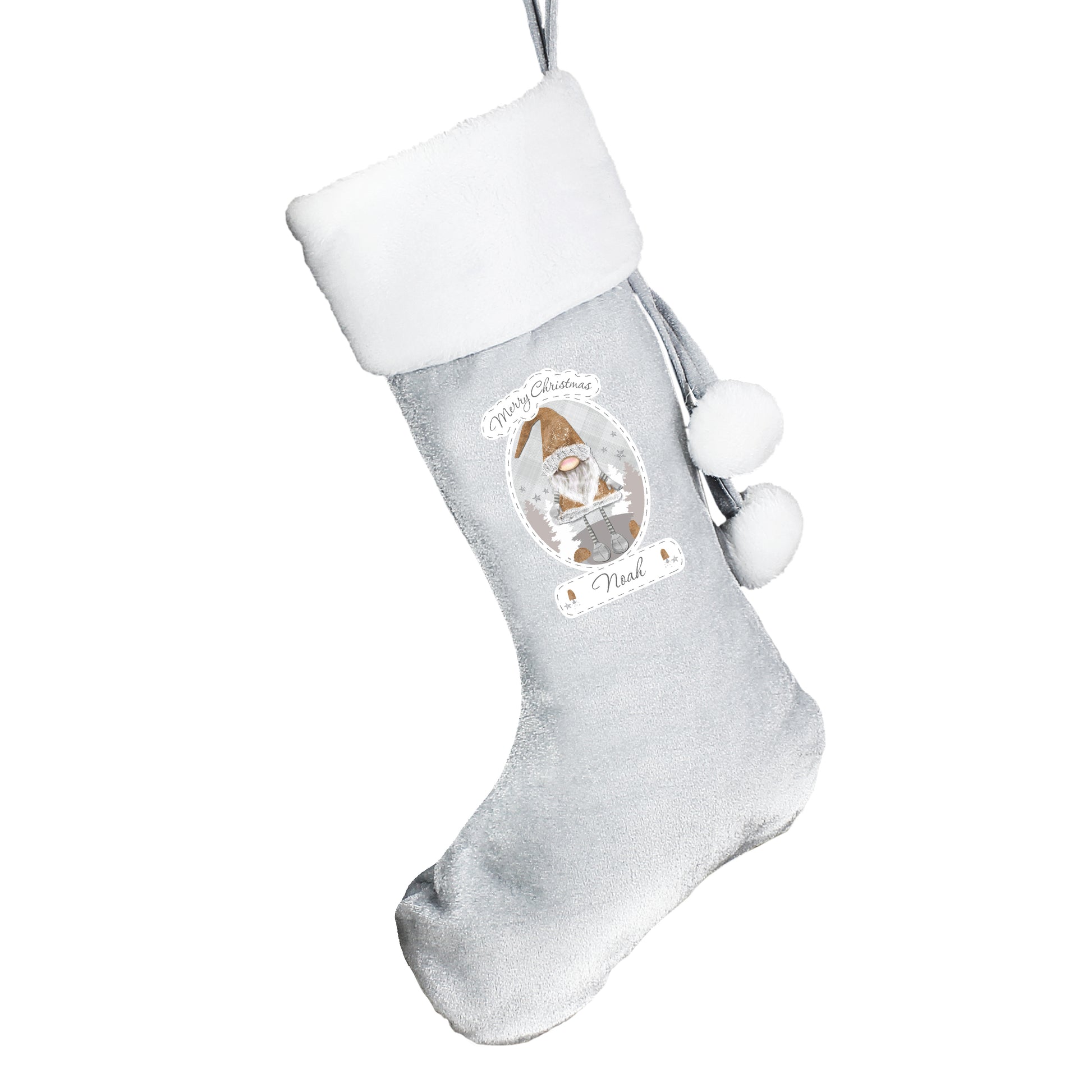 Personalised Christmas Gonk Silver Grey Stocking - MK&JD Gifts