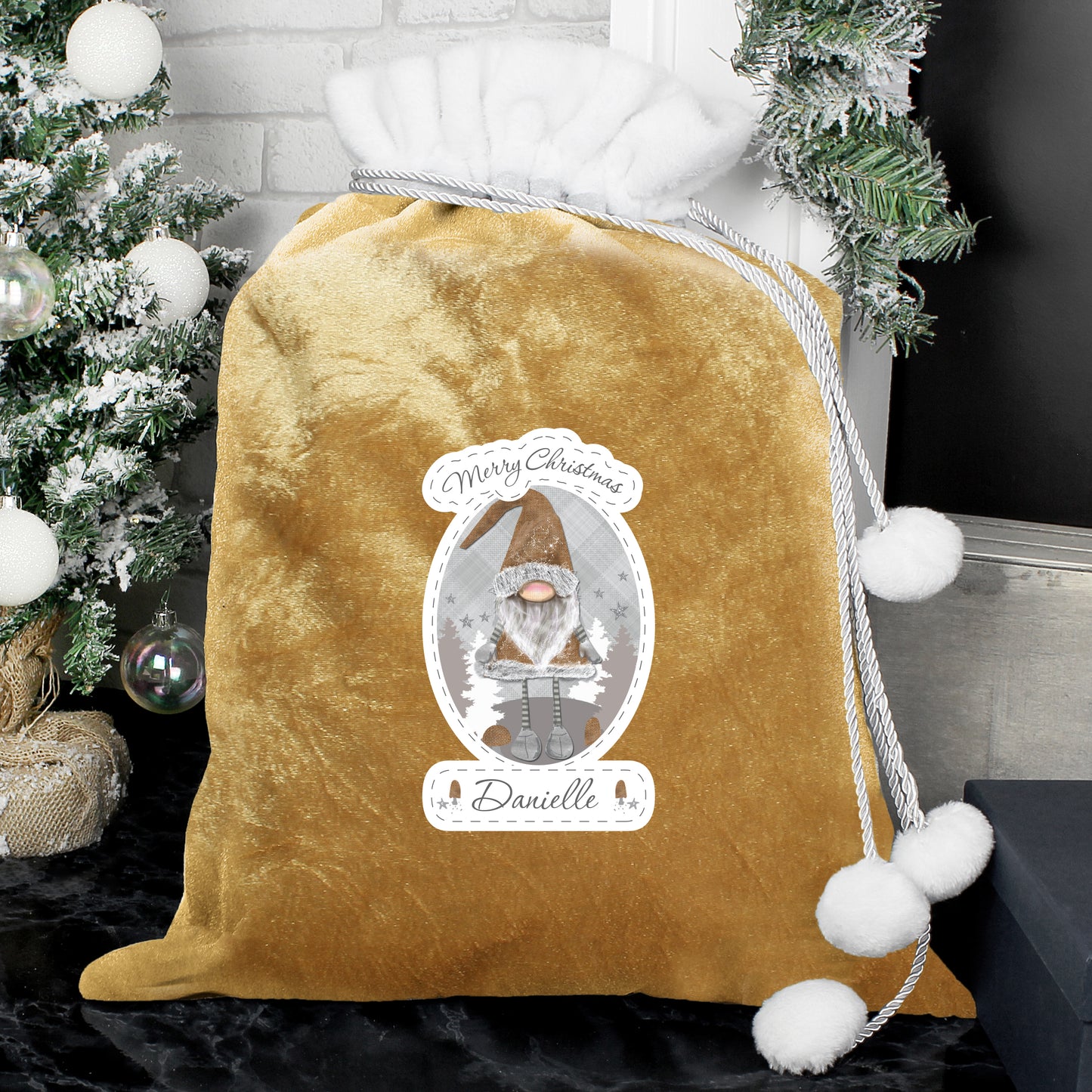 Personalised Gonk Luxury Pom Pom Gold Sack - MK&JD Gifts