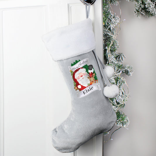Personalised Christmas Santa Grey Stocking - MK&JD Gifts
