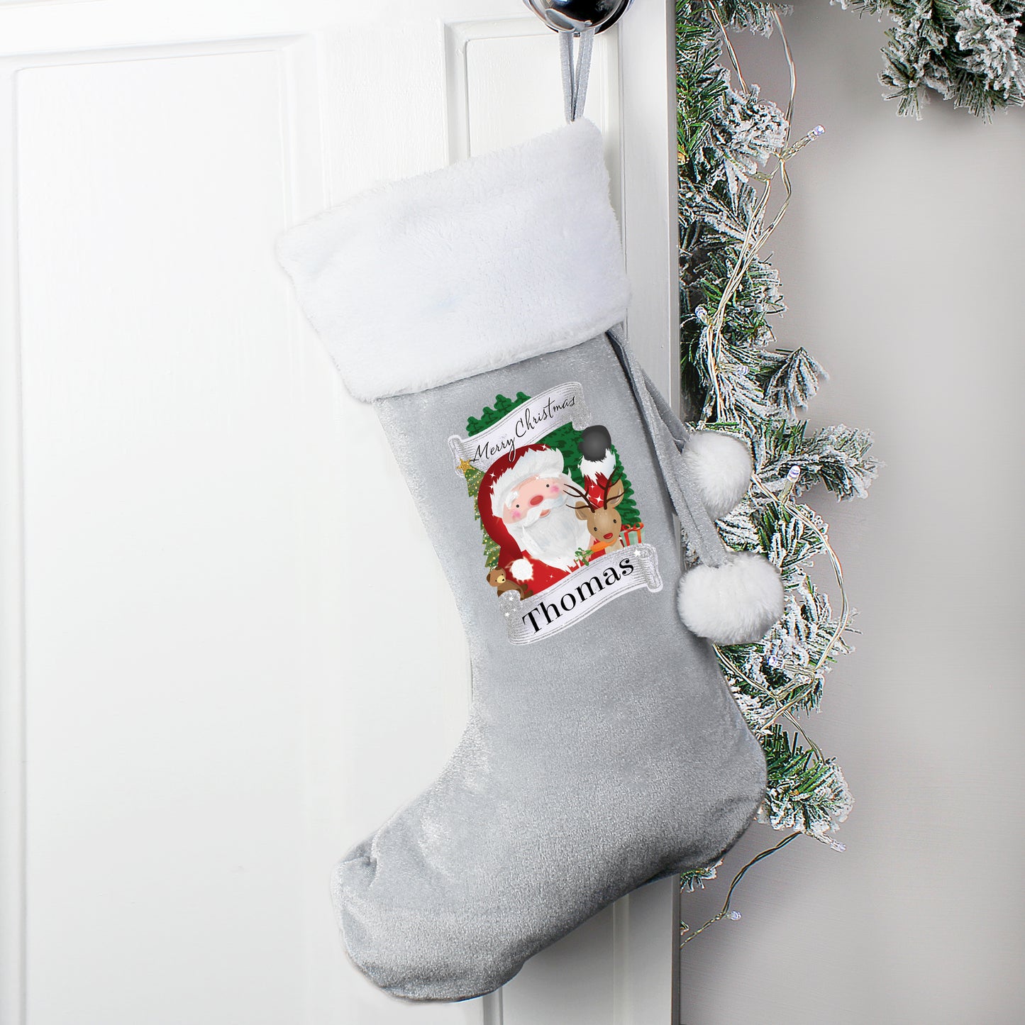 Personalised Christmas Santa Grey Stocking - MK&JD Gifts