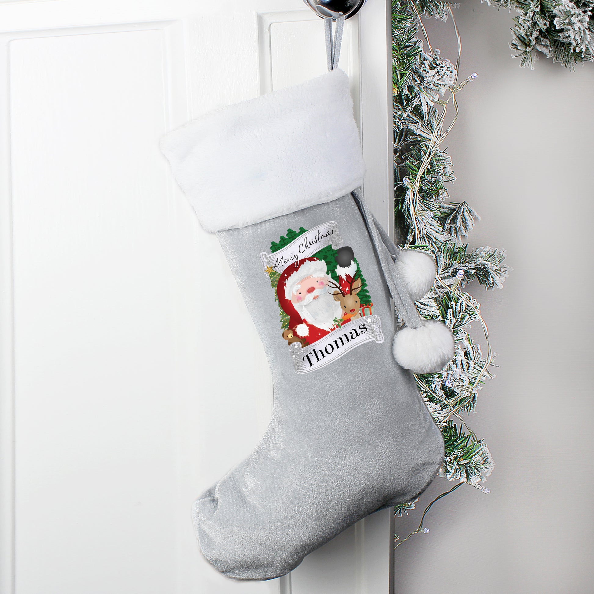 Personalised Christmas Santa Grey Stocking - MK&JD Gifts
