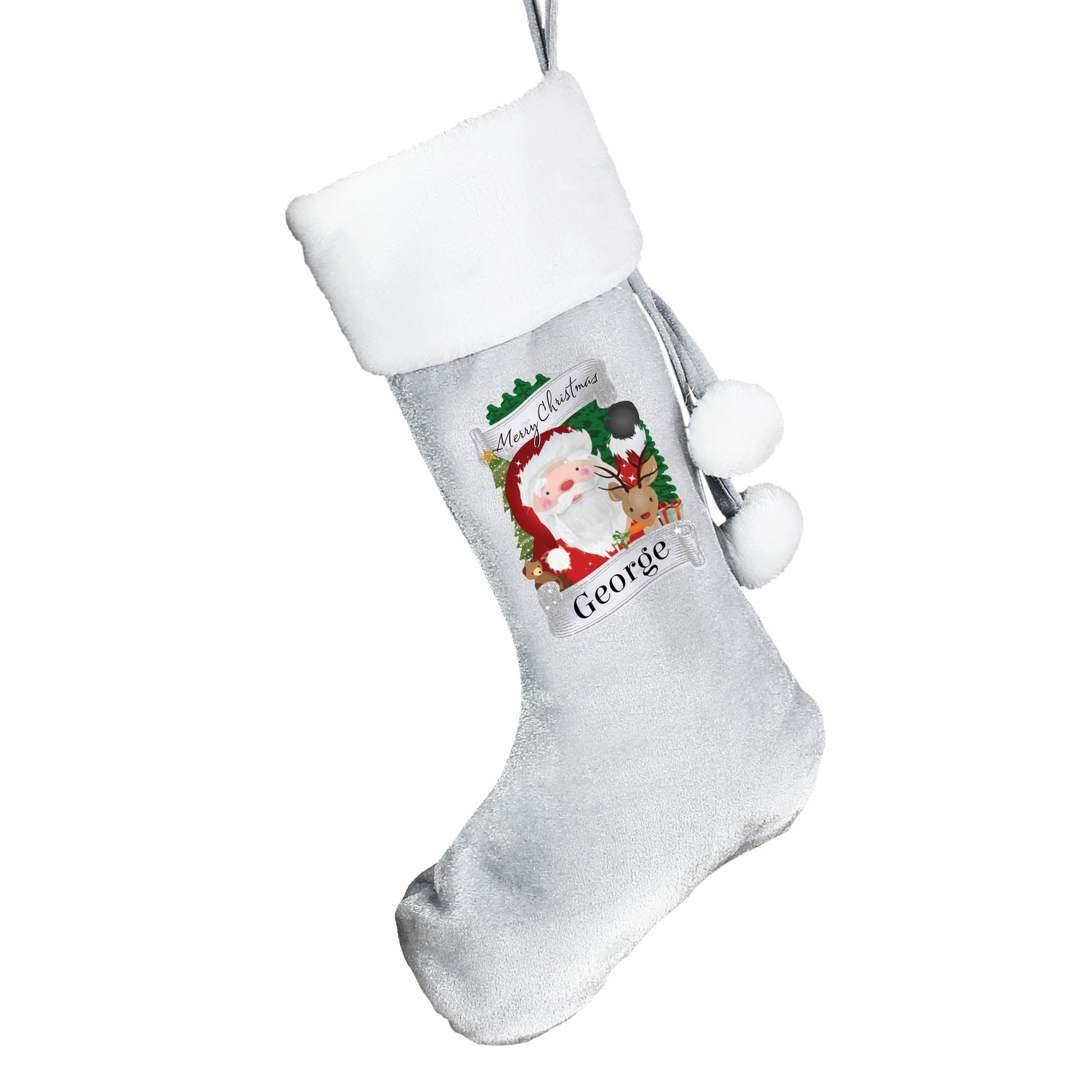 Personalised Christmas Santa Grey Stocking - MK&JD Gifts