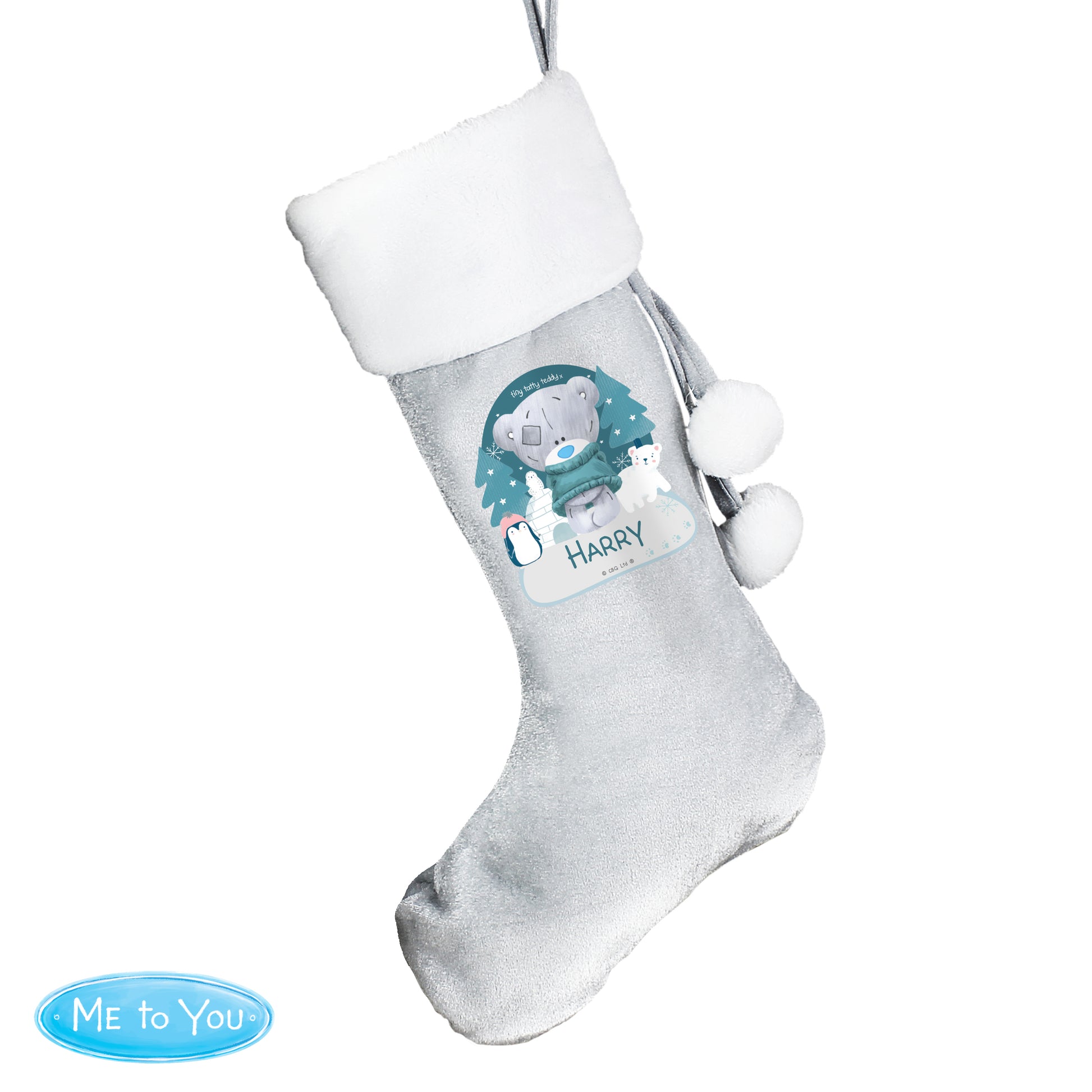 Personalised Christmas Tiny Tatty Teddy Silver Grey Stocking - MK&JD Gifts