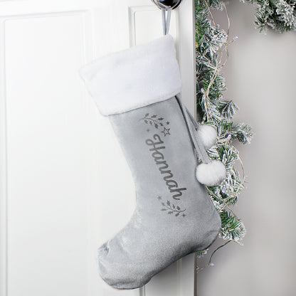 Personalised Holly Grey Christmas Stocking - MK&JD Gifts