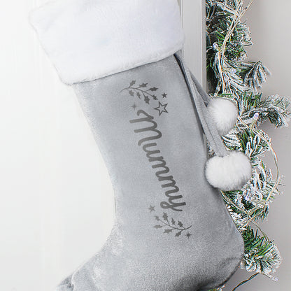 Personalised Holly Grey Christmas Stocking - MK&JD Gifts