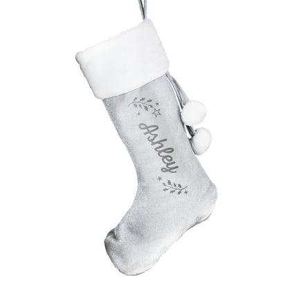 Personalised Holly Grey Christmas Stocking - MK&JD Gifts