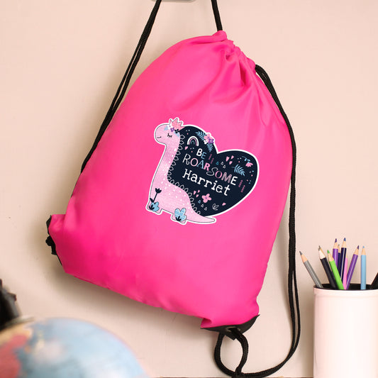 Personalised Dinosaur Pink Kit Bag - MK&JD Gifts
