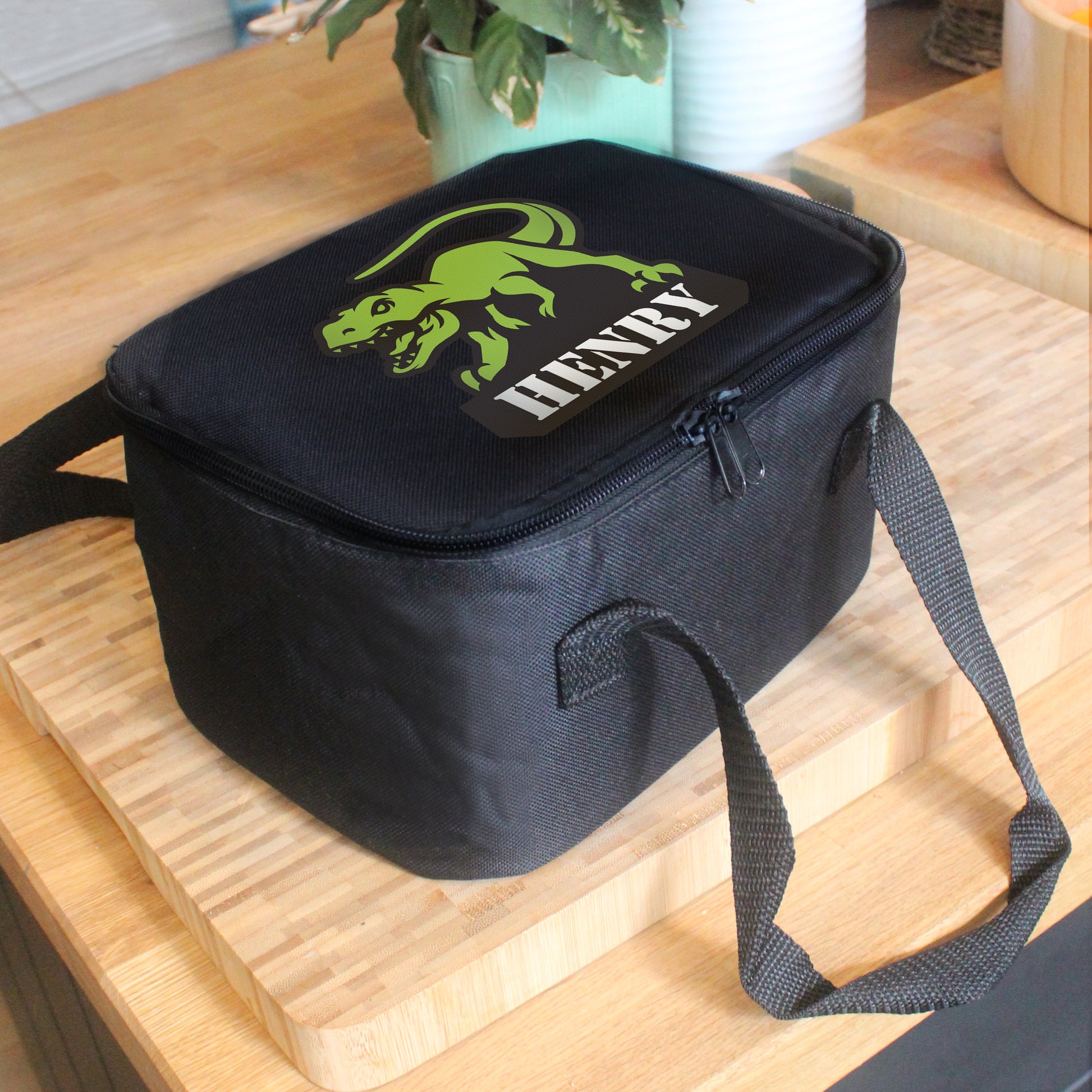 Personalised Dinosaur Black Lunch Bag - MK&JD Gifts