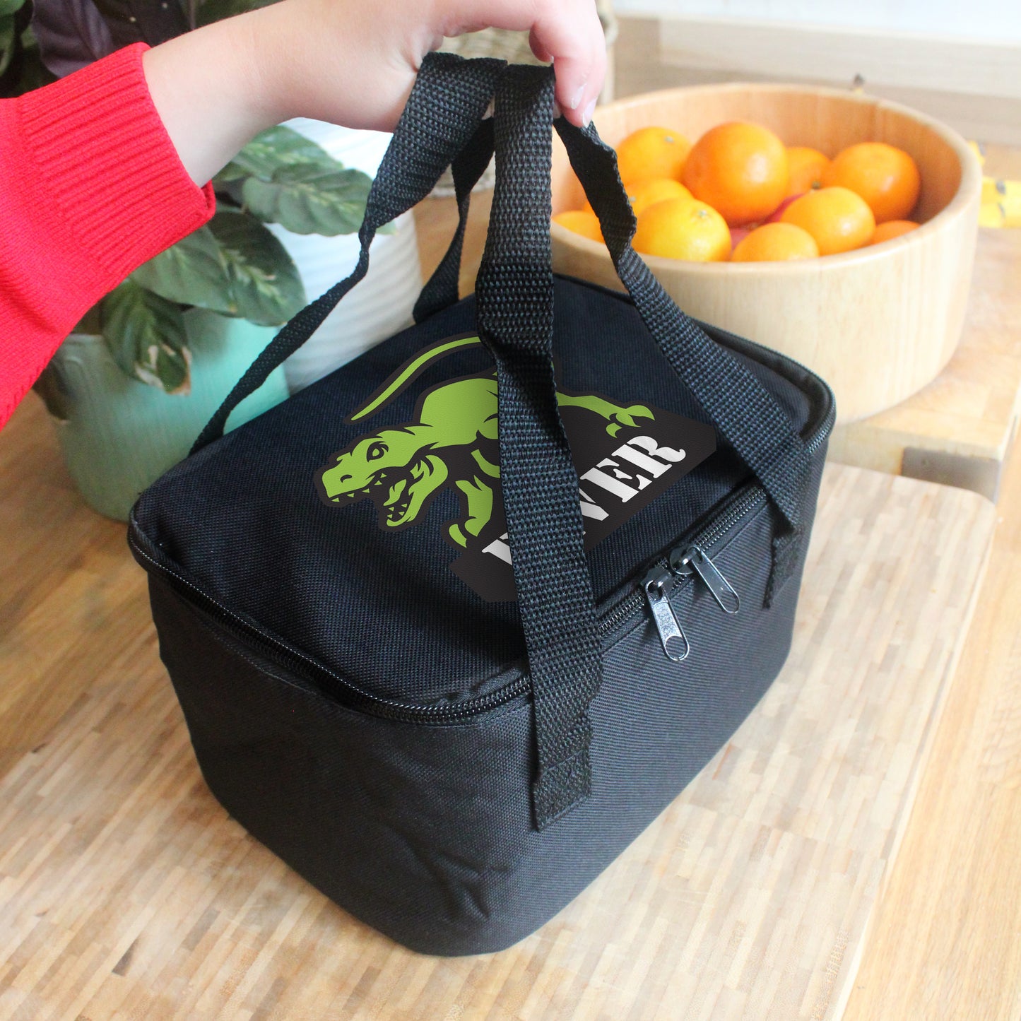 Personalised Dinosaur Black Lunch Bag - MK&JD Gifts