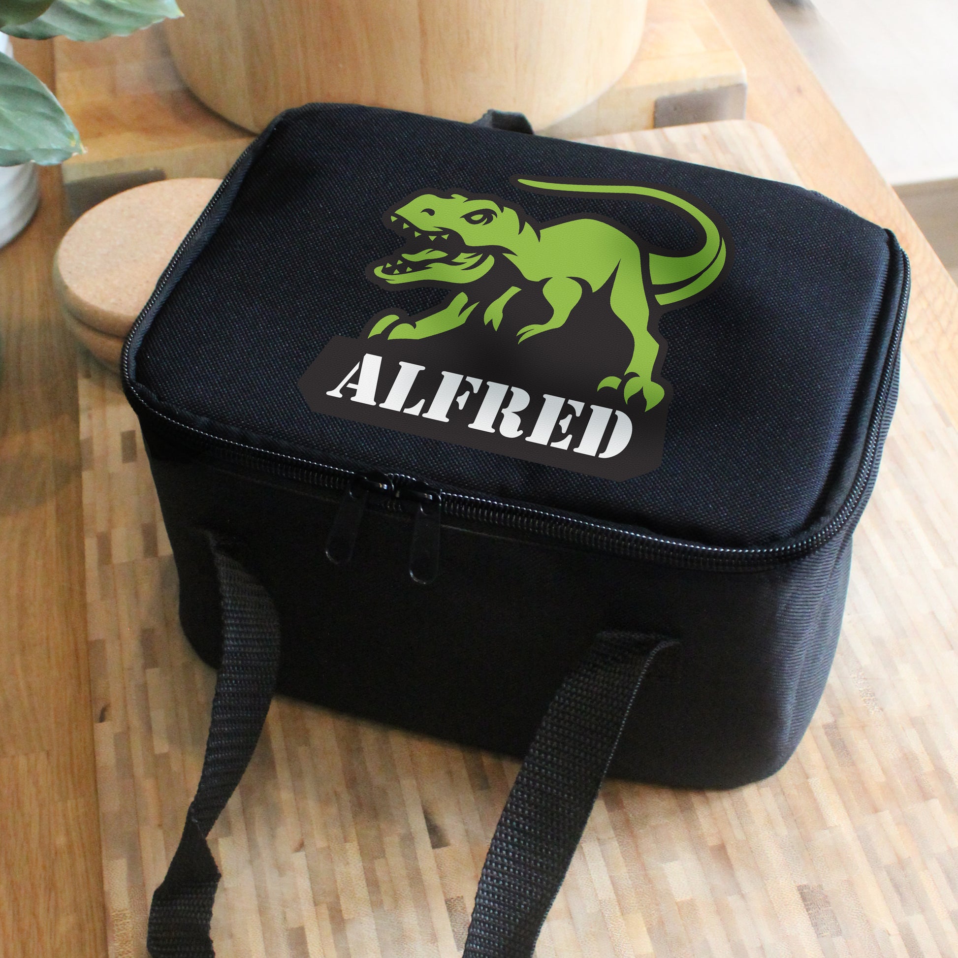 Personalised Dinosaur Black Lunch Bag - MK&JD Gifts