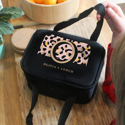 Personalised Leopard Print Black Lunch Bag - MK&JD Gifts