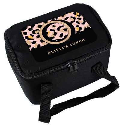 Personalised Leopard Print Black Lunch Bag - MK&JD Gifts