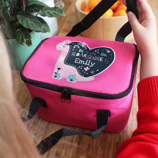 Personalised Dinosaur Pink Lunch Bag - MK&JD Gifts