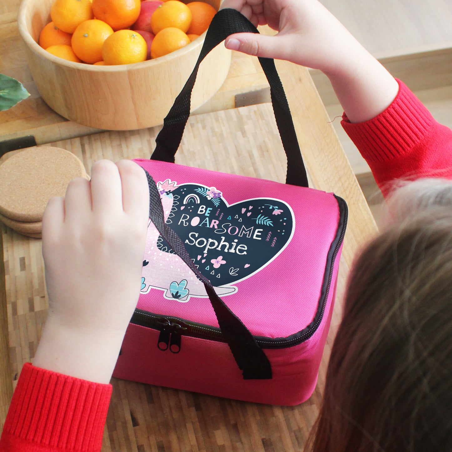 Personalised Dinosaur Pink Lunch Bag - MK&JD Gifts