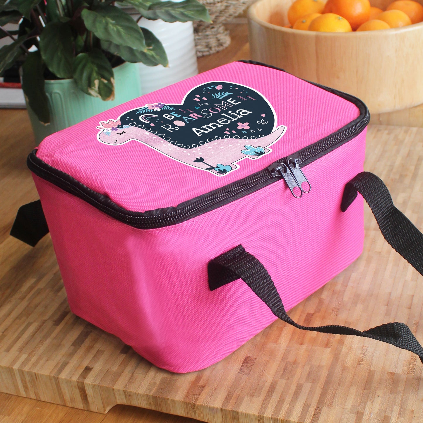 Personalised Dinosaur Pink Lunch Bag - MK&JD Gifts