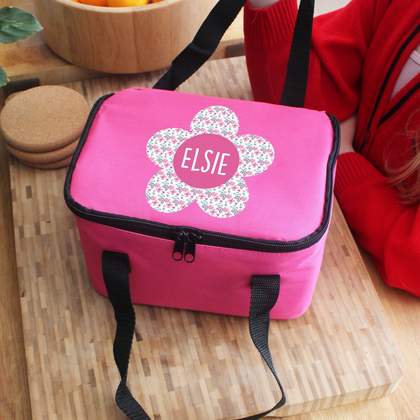 Personalised Flower Pink Lunch Bag - MK&JD Gifts