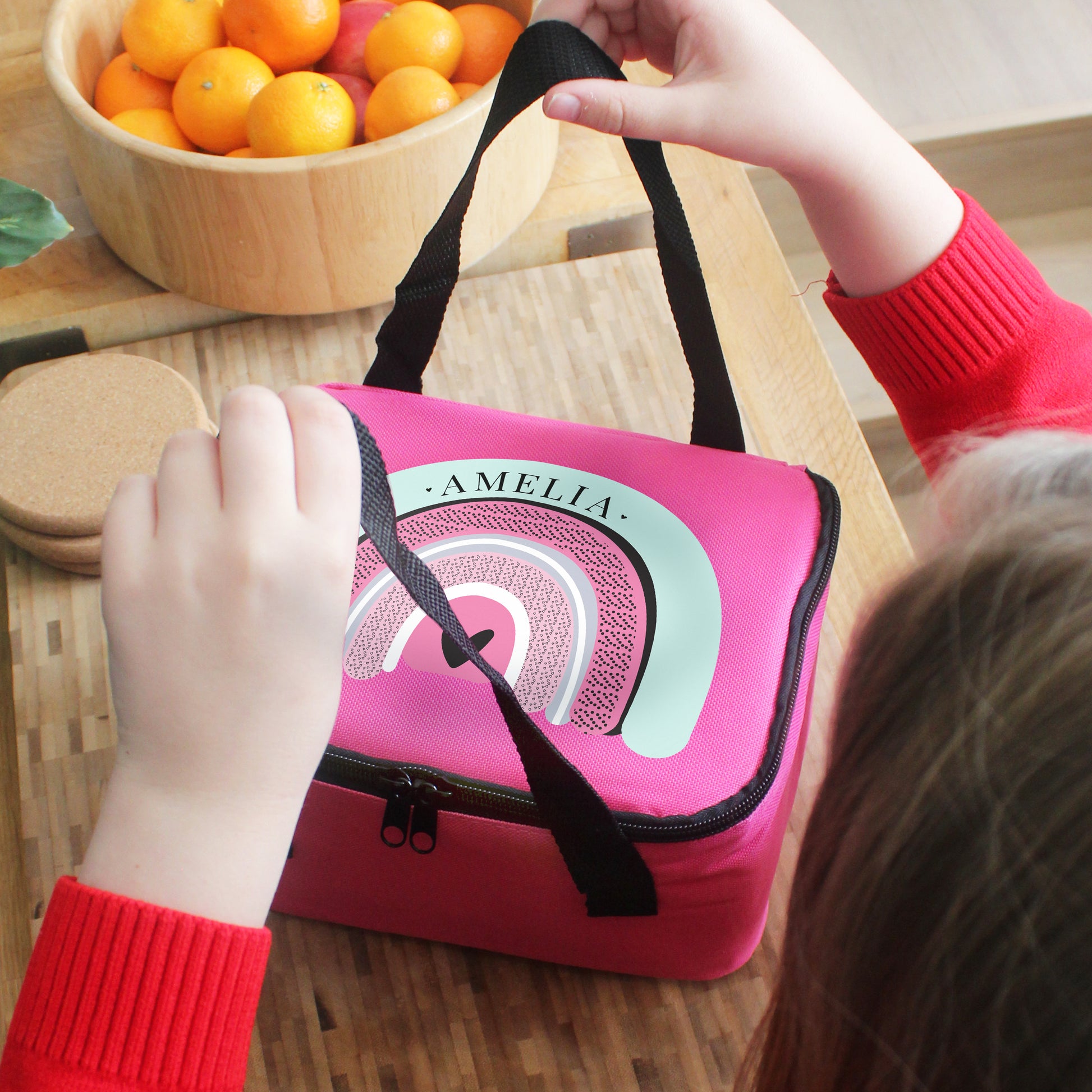 Personalised Rainbow Pink Lunch Bag - MK&JD Gifts
