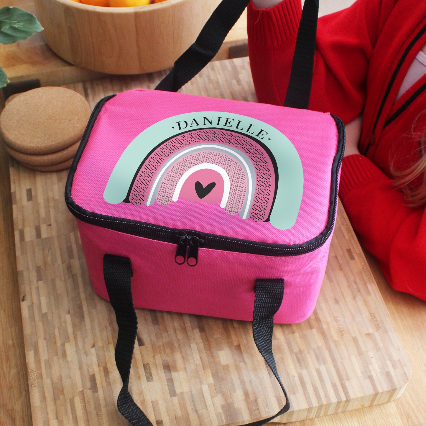 Personalised Rainbow Pink Lunch Bag - MK&JD Gifts