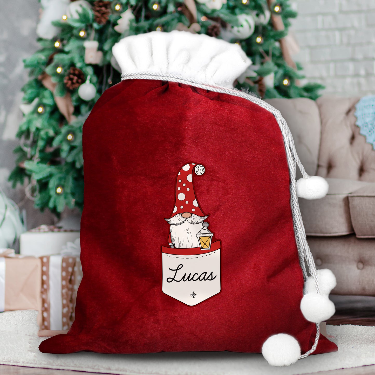 Personalised Gonk Family Red Christmas Sack - Male - MK&JD Gifts