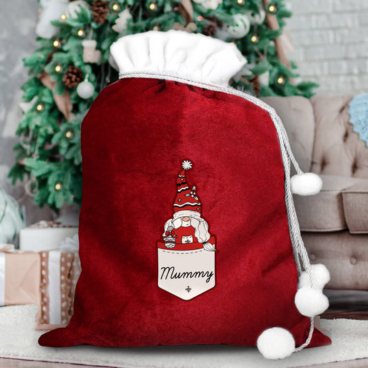 Personalised Gonk Family Red Christmas Sack - Female - MK&JD Gifts