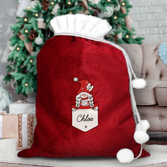 Personalised Gonk Family Red Christmas Sack - Girl - MK&JD Gifts