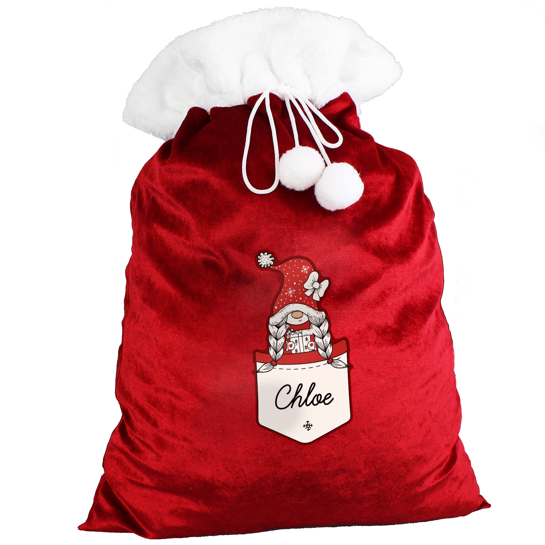 Personalised Gonk Family Red Christmas Sack - Girl - MK&JD Gifts