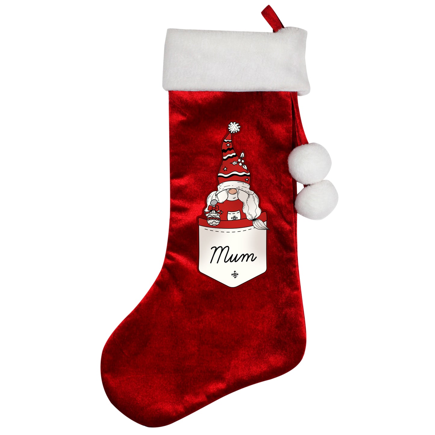 Personalised Gonk Family Red Christmas Stocking- Female - MK&JD Gifts