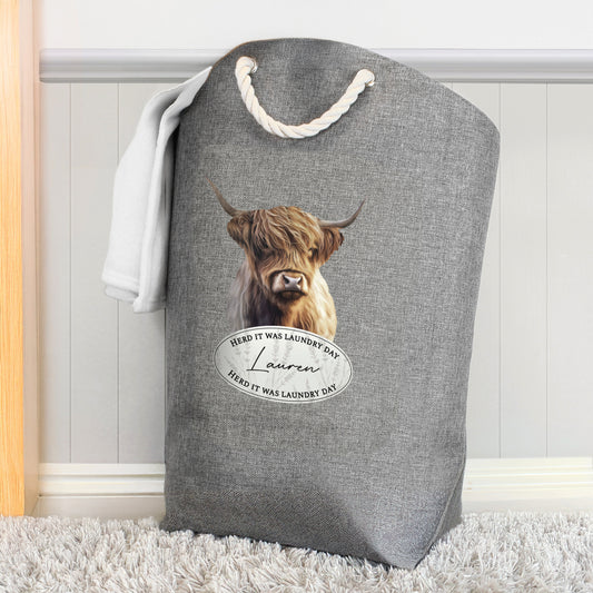 Personalised Highland Cow Laundry Bag - MK&JD Gifts