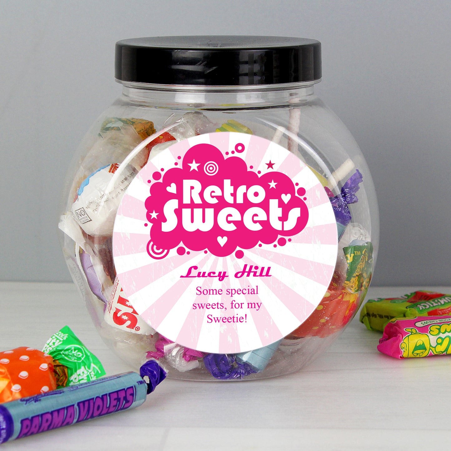 Personalised Retro Pink Sweet Jar - MK&JD Gifts