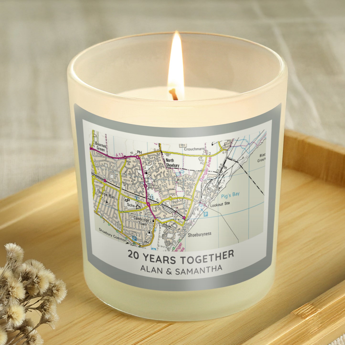 Personalised Present Day Map Compass Scented Jar Candle - MK&JD Gifts