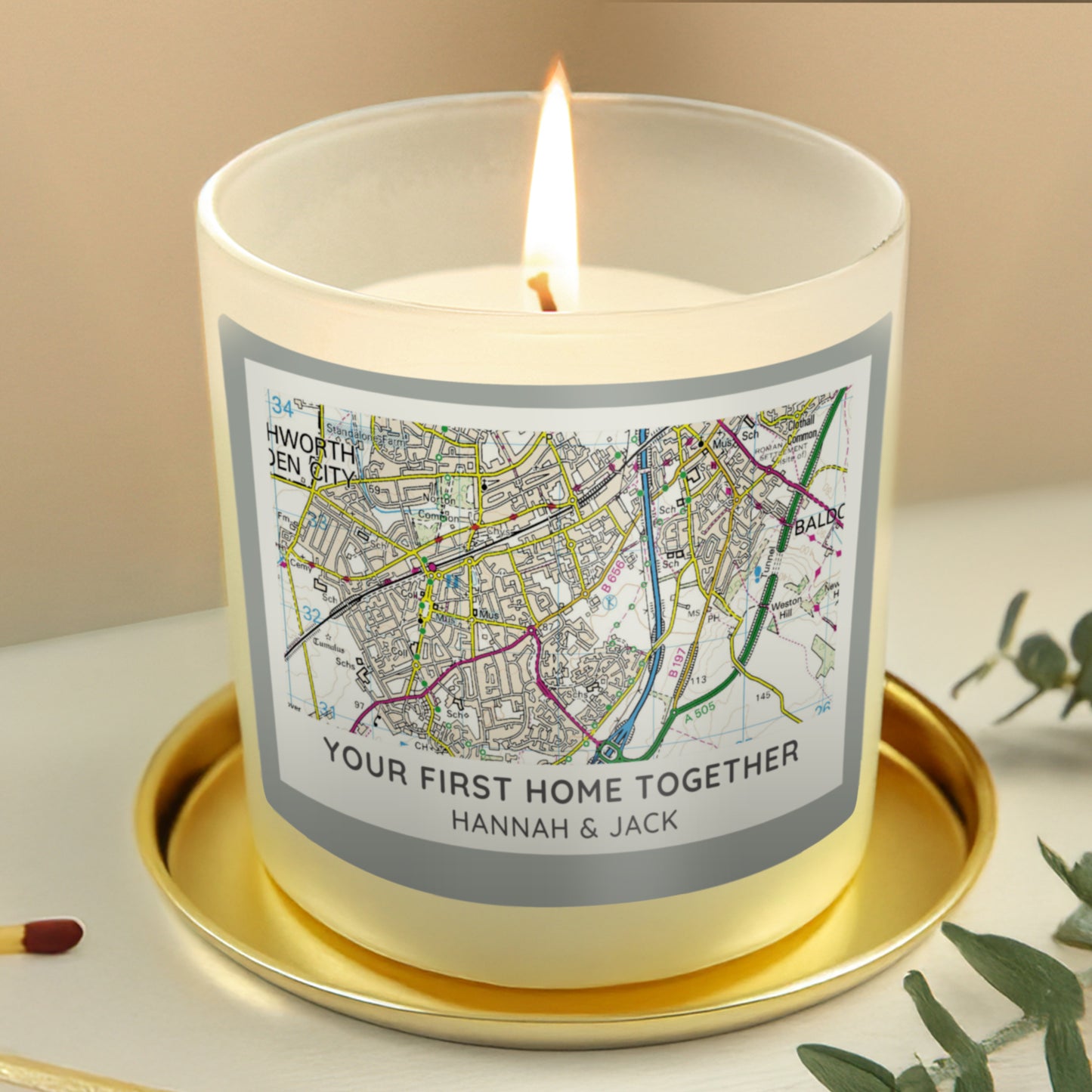 Personalised Present Day Map Compass Scented Jar Candle - MK&JD Gifts
