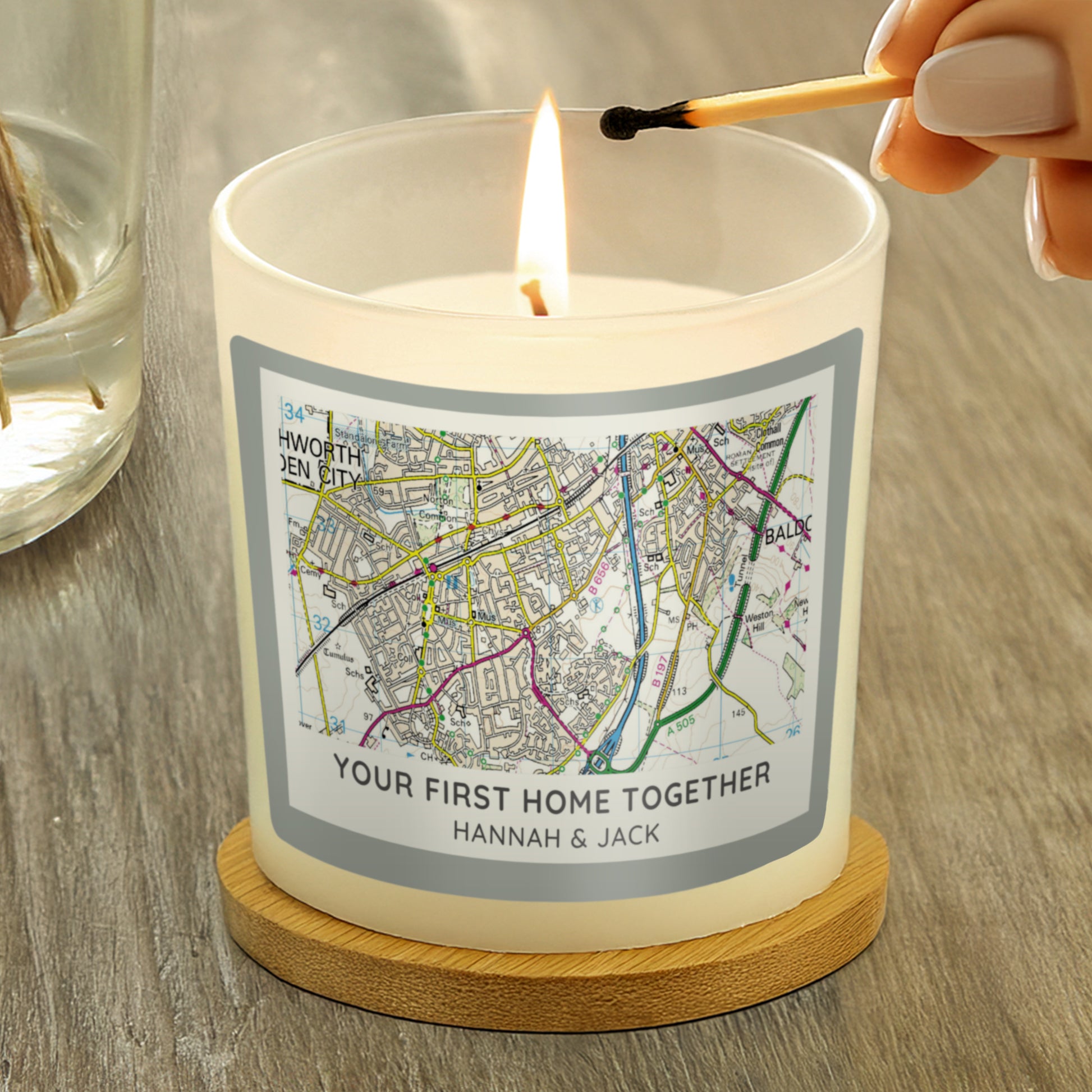 Personalised Present Day Map Compass Scented Jar Candle - MK&JD Gifts