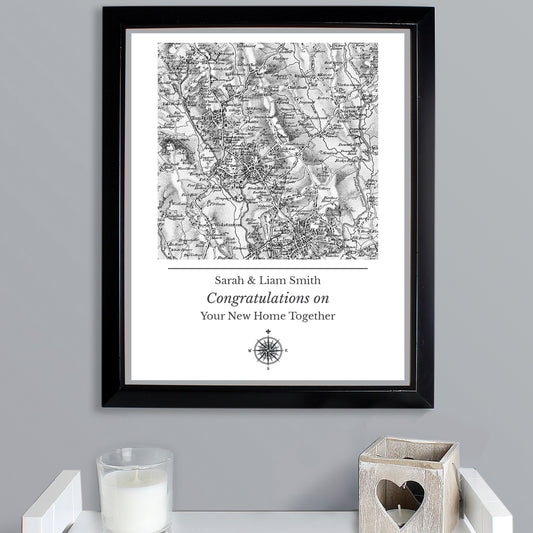 Personalised 1805 - 1874 Old Series Map Compass Black Framed Print