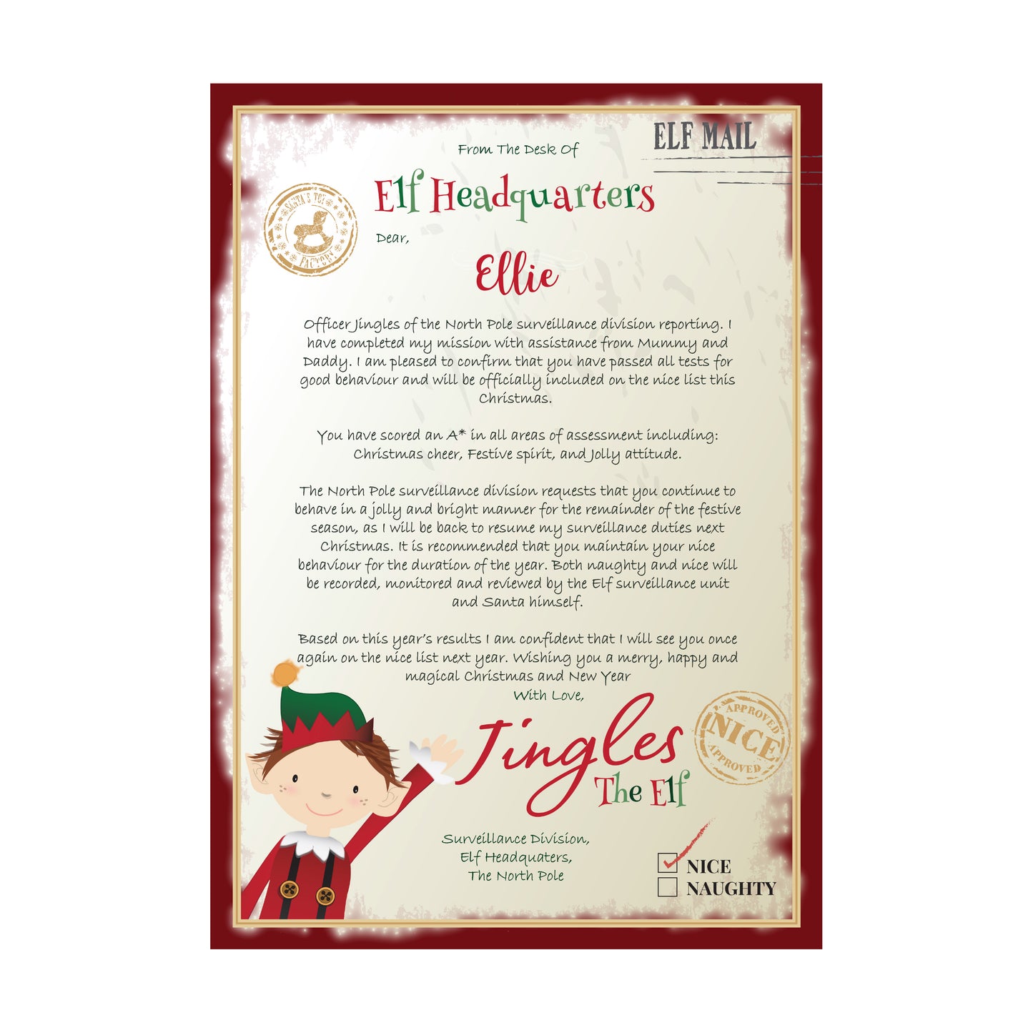 Personalised Elf Surveillance Christmas Letter - MK&JD Gifts