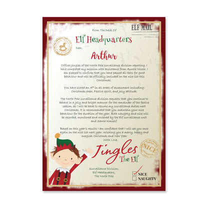 Personalised Elf Surveillance Christmas Letter - MK&JD Gifts