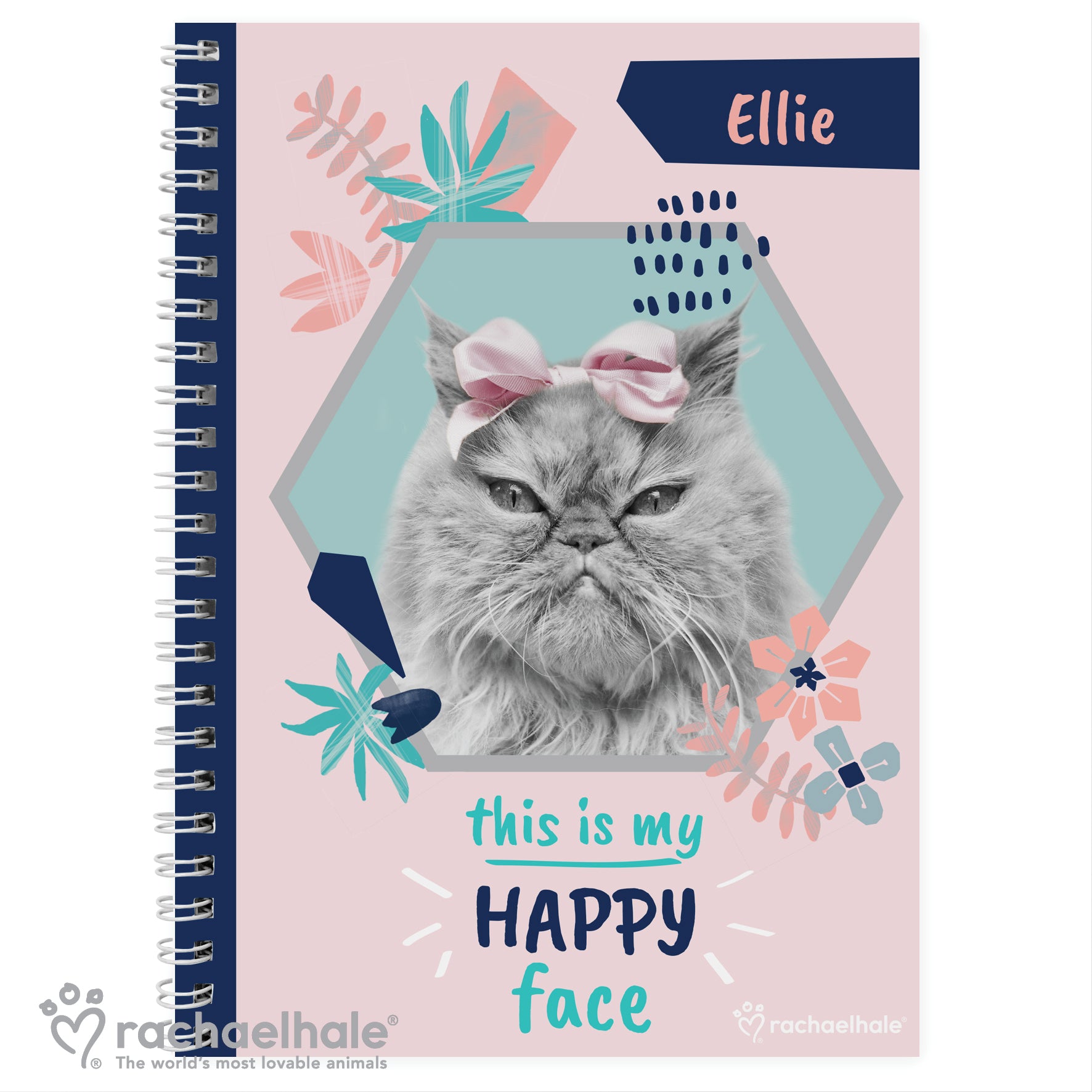 Personalised Rachael Hale 'Happy Face' Cat A5 Notebook - MK&JD Gifts