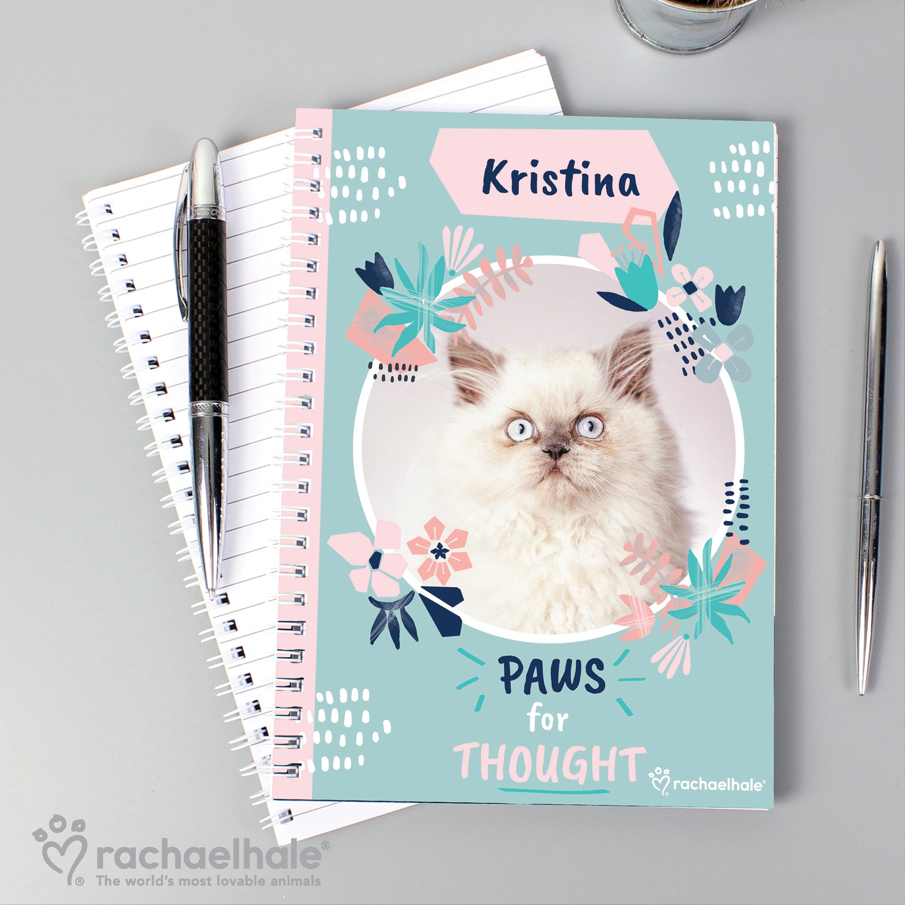 Personalised Rachael Hale 'Paws for Thought' Cat A5 Notebook - MK&JD Gifts