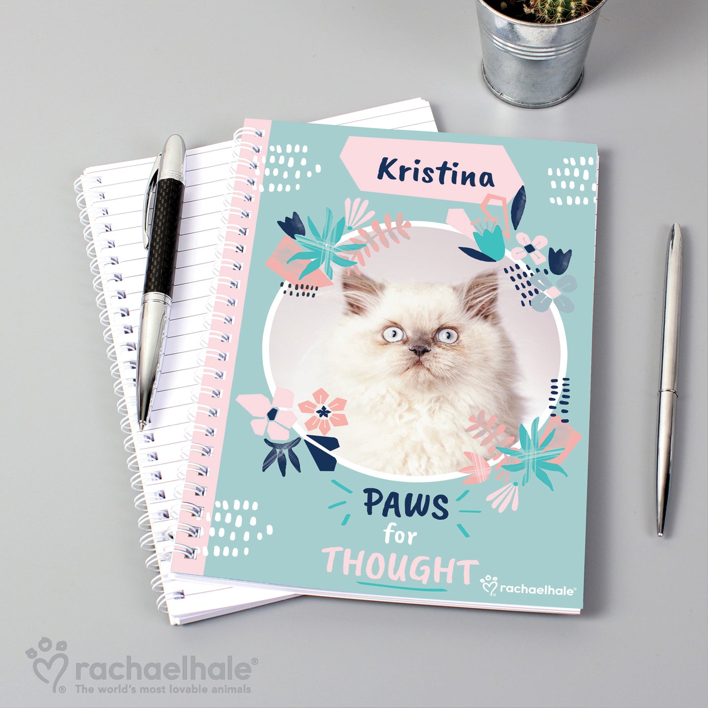 Personalised Rachael Hale 'Paws for Thought' Cat A5 Notebook - MK&JD Gifts