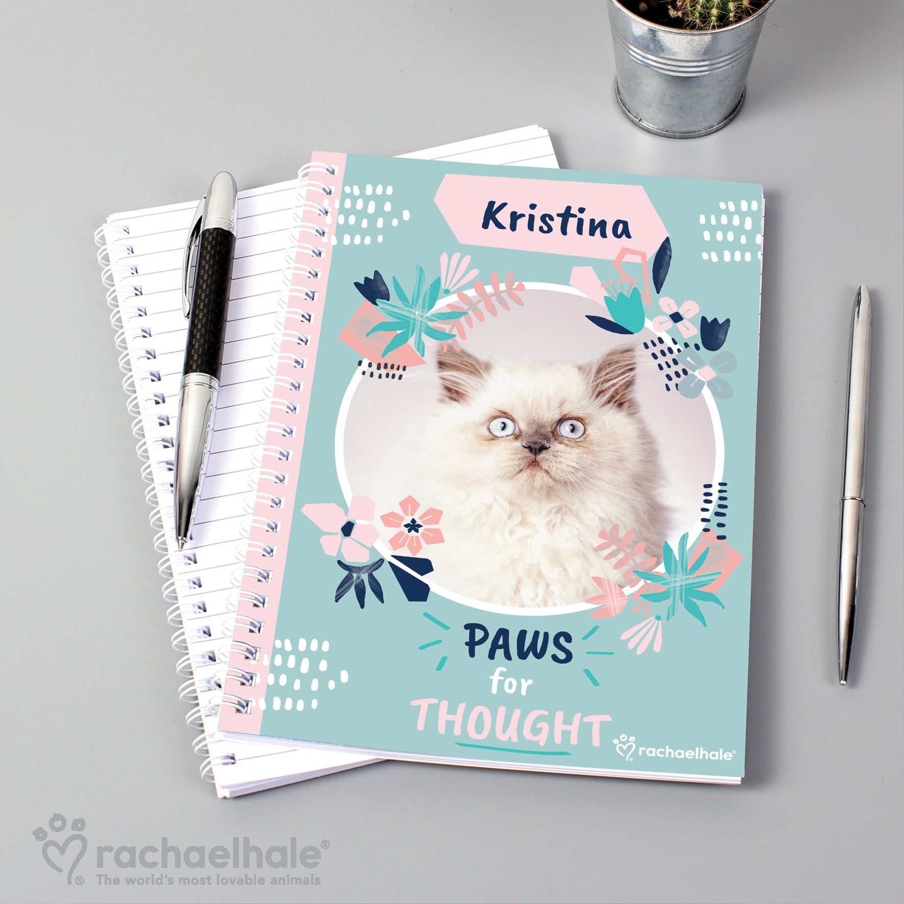 Personalised Rachael Hale 'Paws for Thought' Cat A5 Notebook - MK&JD Gifts