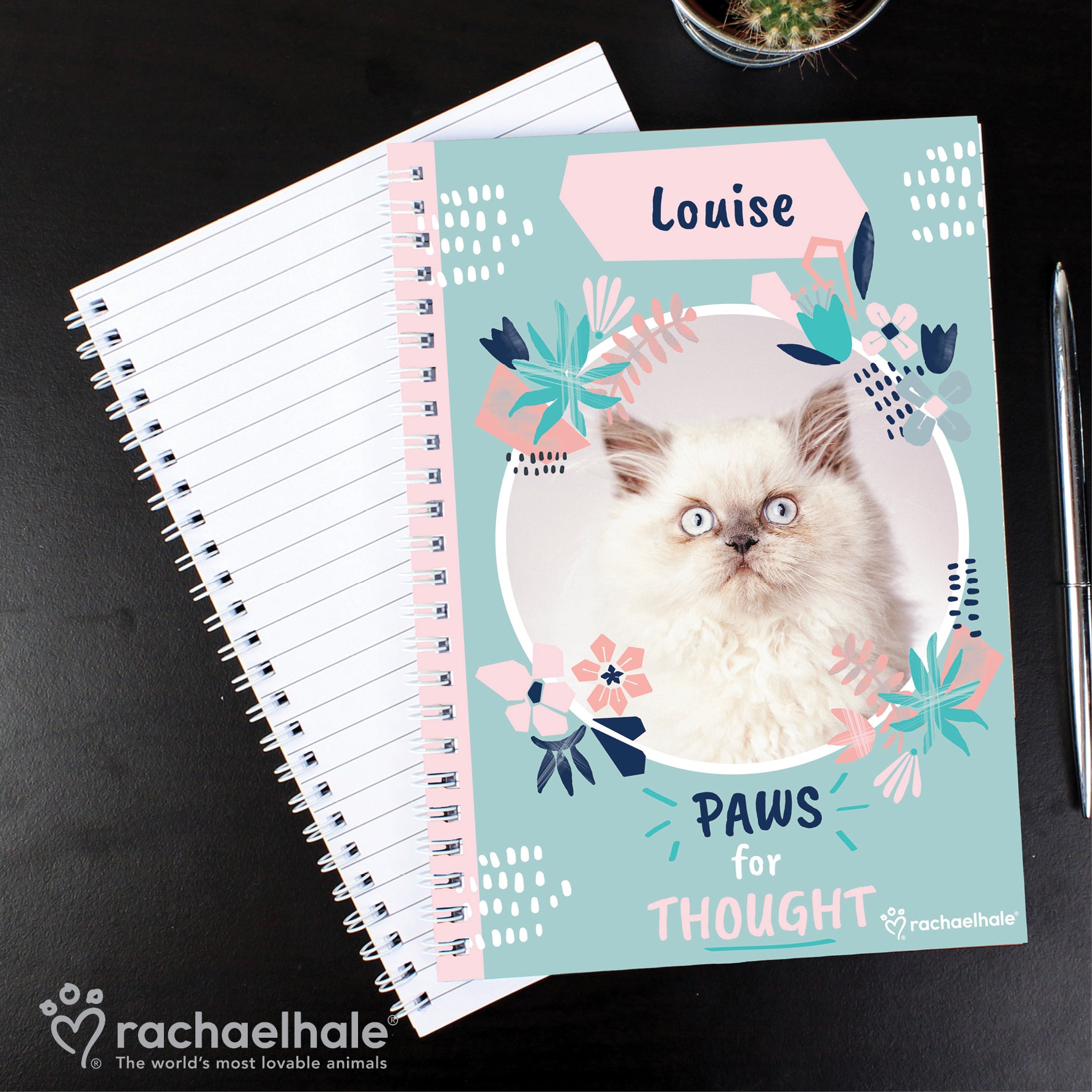 Personalised Rachael Hale 'Paws for Thought' Cat A5 Notebook - MK&JD Gifts