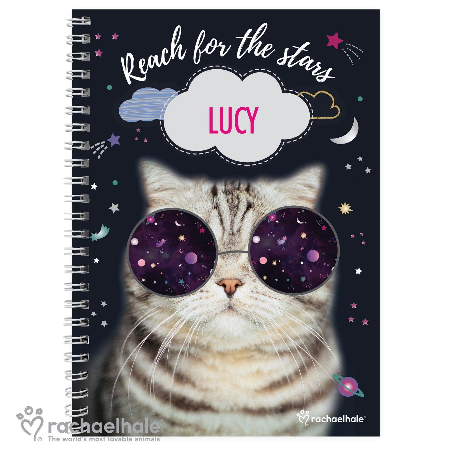 Personalised Rachael Hale Space Cat A5 Notebook - MK&JD Gifts